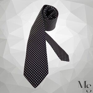 ETON XL Black Geometric Luxury Designer Silk Tie Made In England W: 3" EX COND